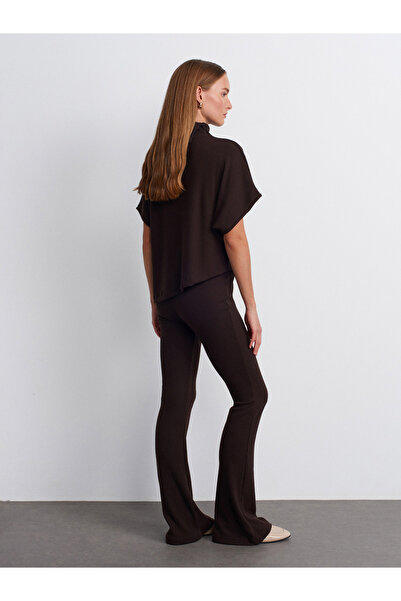 Dilvin 71910 Yüksek Bel Örme Pantolon-Kahve