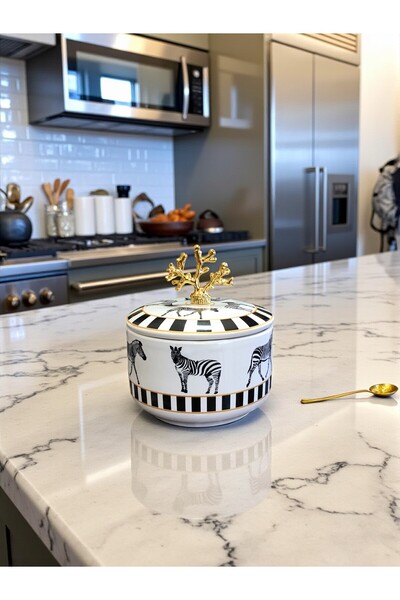 ferayhome Dekoratif 1 ADET Kutu Şekerlik Seramik Obje Zebra At Gold - Feray Home