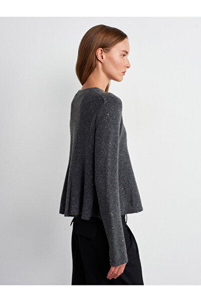 Dilvin 10832 Peplum Glitter Knit Sweater-Smoked