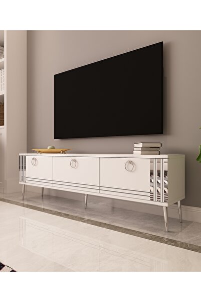 morepp Lora 150 cm Tv Ünitesi | Beyaz - Gümüş