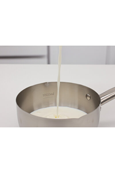 ALSAIF KITCHEN 16 cm Paslanmaz Çelik Ölçü Kaplı Sütlük Sosluk (1.2 Lt) / Stainless Steel Measuring Milk & Sauce Pot