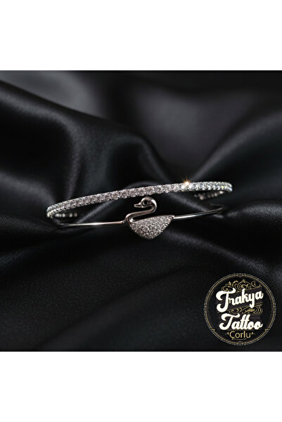 Trakya Tattoo Zirkon Taşlı Kuğu Figürlü Su Yolu 2li Kadın Çelik Kelepçe Bilek...