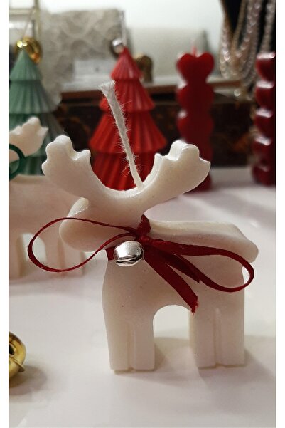 ArtINA esmaraldchic Lumanare parfumata Renul Rudolf alb cu clopotel, cadouri handmade pentru Craciun, ceara naturala