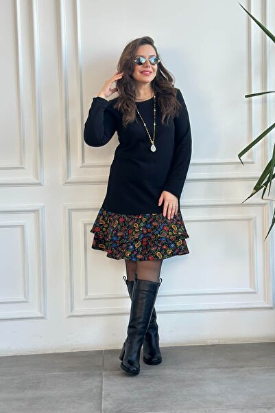 Yağmur Butik Etek Ucu Fırfırlı Pazen İki İplik Pamuk Elbise