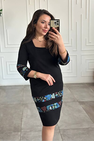 Yağmur Butik Rochie din bumbac cu detalii de flanel la tiv și mâneci