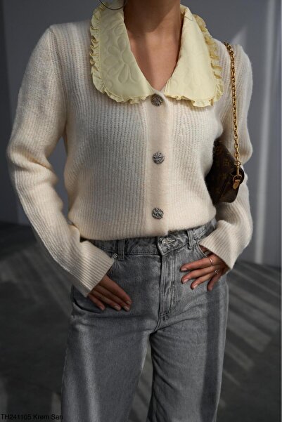 CADDELAMODA Women's Jean Bebe Collar Cardigan