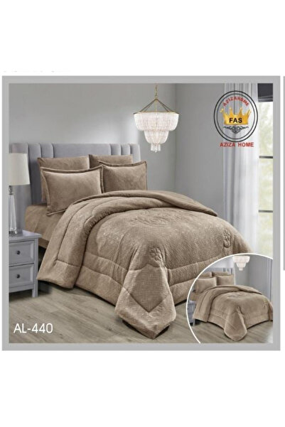 Un Luxury, 6-piece, double-sided velvet winter quilt - two elegant sides, a plain side and an embroidered side - beige color