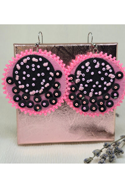 Amma Design Handmade round earrings made of felt, sequins and Toho beads