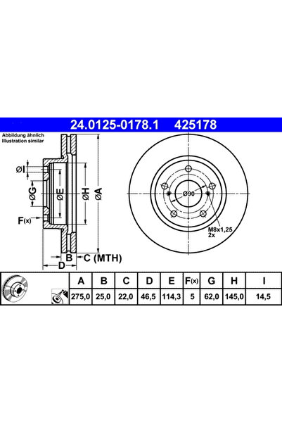 Ate Set Discuri Frana Lexus Hs Toyota Noah/Voxy/Rav 4 3 2005-2013