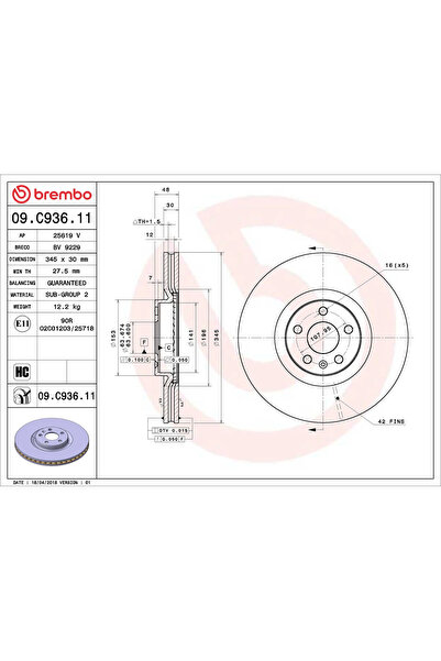 Brembo Disc Frana Volvo S90 2/V90 2/XC40 Volvo Asia S90/XC60 2