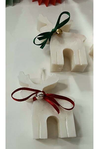 ArtINA esmaraldchic Lumanare parfumata Renul Rudolf alb cu clopotel, cadouri handmade pentru Craciun, ceara naturala