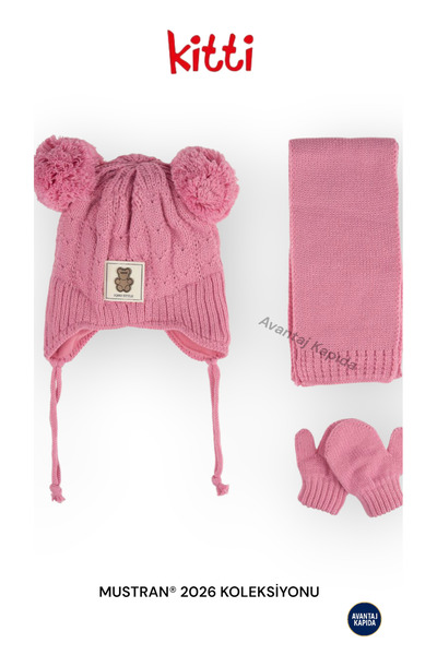 Kitti 0-12 Months Baby Girl 3-Piece Set Beanie Scarf Gloves Fleece Lined Knit...