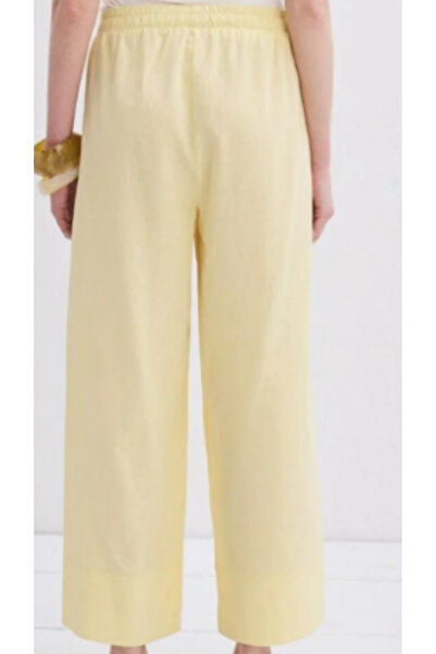 STYLENEST Women's Elastic Waist Linen Trousers Lemon Yellow