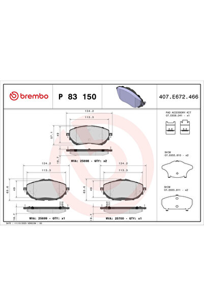 Brembo Комплект спирачни накладки за дискови спирачки Toyota Auris/Corolla Sedan