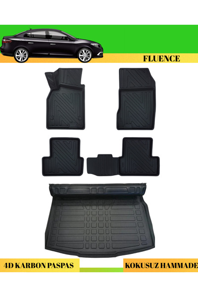 ACK Dizayn RENAULT FLUENCE 2007+ ARACA ÖZEL ÜRETİM 4D HAVUZLU KARBON PASPAS T...