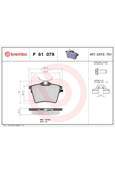 Brembo Set Placute Frana Frana Disc Citroen C5 3 Peugeot 407/607