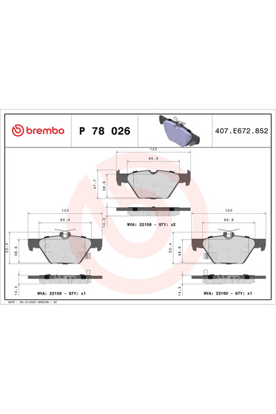 Brembo Комплект накладки за дискови спирачки Subaru Forester/Impreza/Legacy 6