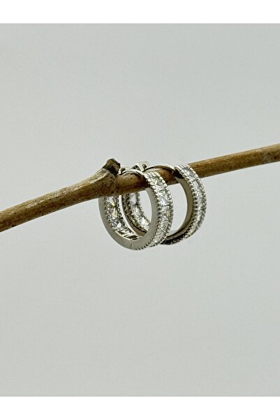 AUBRA أقراط مرصعة بأحجار الزركون - فضية