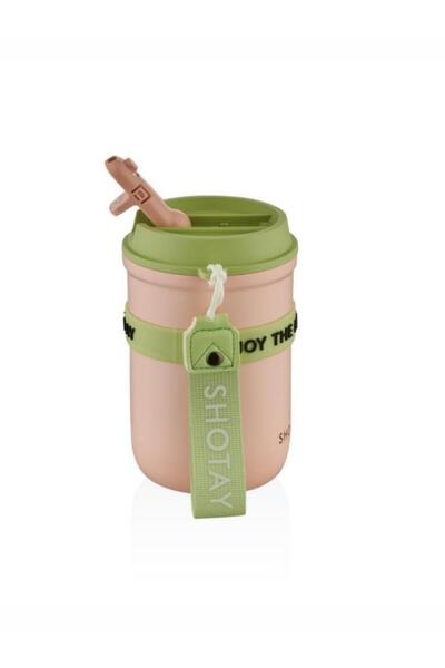 Shotay Strow Coffe Steel Mug 410 ml Pink Color - Sht-St-8136