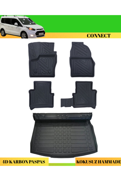 ACK Dizayn FORD CONNECT 03-14 ARACA ÖZEL ÜRETİM 4D HAVUZLU KARBON PASPAS TAKI...