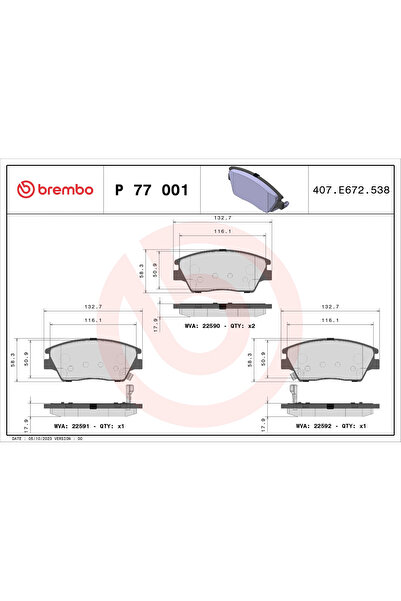 Brembo Set Placute Frana Frana Disc Ssangyong Tivoli/Xlv Suv/Xlv Van