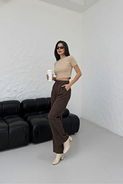 EmcyFiora Γυναικείο παντελόνι ψηλόμεσο ριγέ (EF)