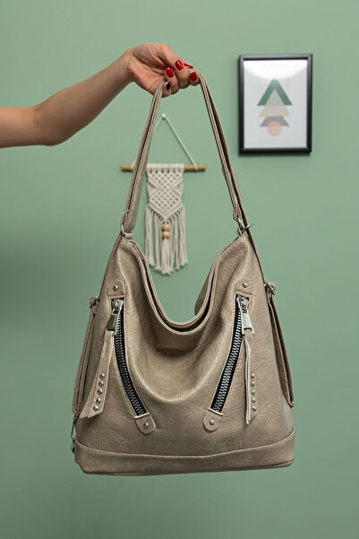 çantamgelsin Γυναικεία τσάντα πλάτης και ώμου από μαλακό δέρμα πολλαπλών τμημάτων μεγάλου μεγέθους (41x33 εκ.)