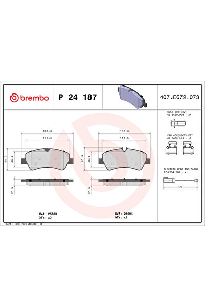 Brembo Set Placute Frana Frana Disc Ford Tourneo Custom V362 Bus/Transit Cust...
