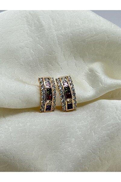 AUBRA Küpe Zirkon Renkli Taşlı – Rose Kaplama