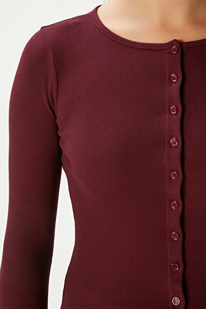 Ritnice Young Cool Buttoned Long Sleeve Burgundy Blouse