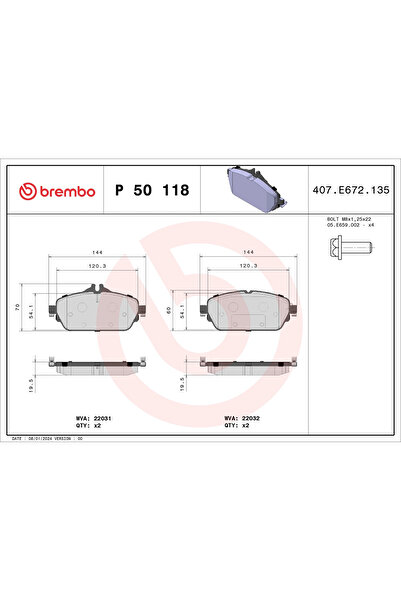 Brembo Set Placute Frana Frana Disc Mercedes-Benz B-Class Sports Tourer/C-Cla...