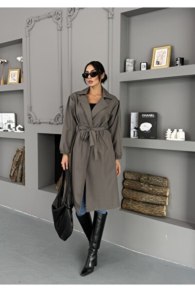 MevaMoss Kadın Belden Bağlamalı Balon Kol Trenç