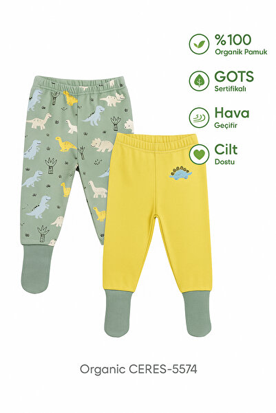 Melekpare Baby&Child Organic Booties Pants Self-Socking Bottom Pajamas Seasonal Cotton Set of 2