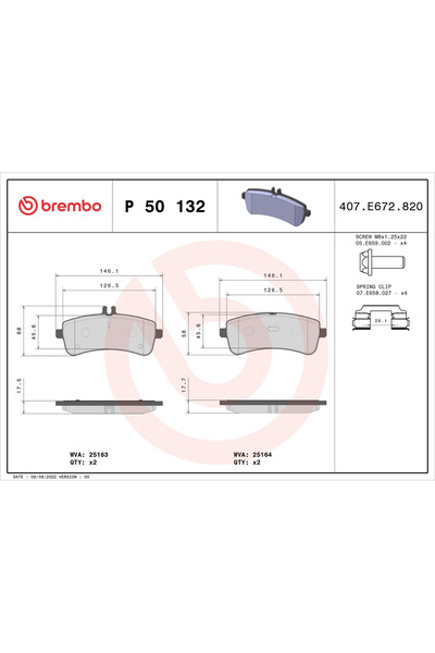 Brembo Комплект спирачни накладки за дискови спирачки Mercedes-Benz Amg/C-кла...