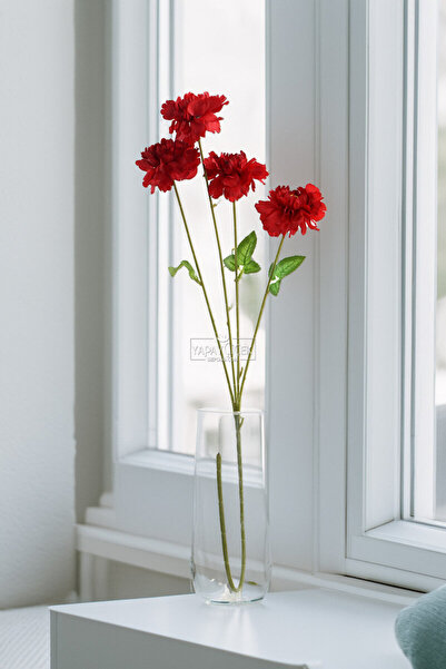 Yapay Çiçek Deposu Yapay Çiçek 4 Çiçekli İzlanda Gülü 80 cm Kırmızı YCD-310