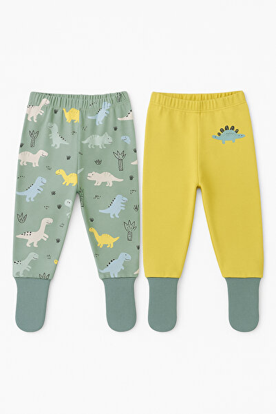 Melekpare Baby&Child Organic Booties Pants Self-Socking Bottom Pajamas Seasonal Cotton Set of 2