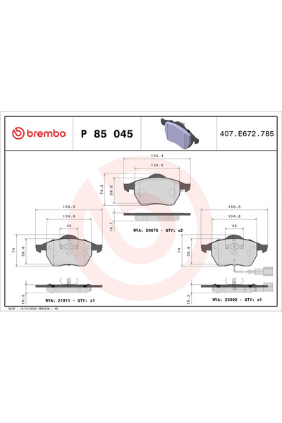 Brembo Set Placute Frana Frana Disc Audi A3/Tt Seat Leon/Toledo 2