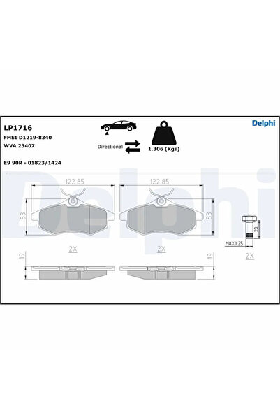 DELPHİ Brake Pad Set Disc Brake Citroen C2/C3 1/C3 Pluriel Peugeot 206/207