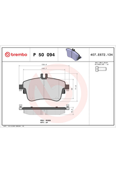 Brembo Комплект спирачни накладки за дискови спирачки Mercedes-Benz A-класа/B...