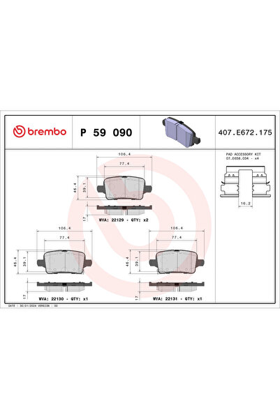 Brembo Set Placute Frana Frana Disc Buick (Sgm) Velite 5/Verano Chevrolet Cru...
