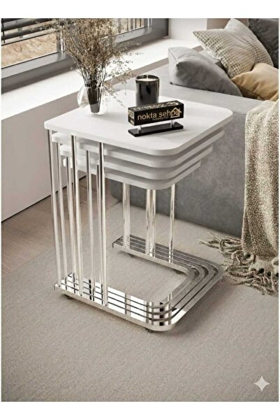 Nokta Sehpa Home 4lü tekerli c zigon sehpa gümüş beyaz