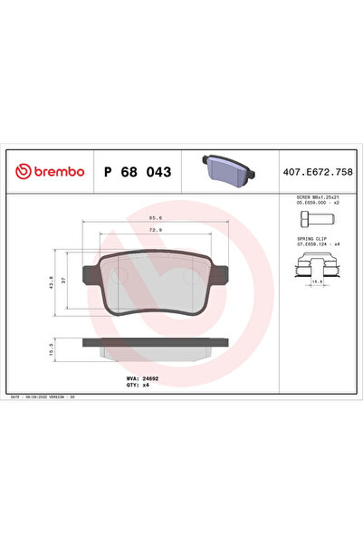 Brembo Set Placute Frana Frana Disc Renault Kangoo / Grand Kangoo 2/Kangoo Be...