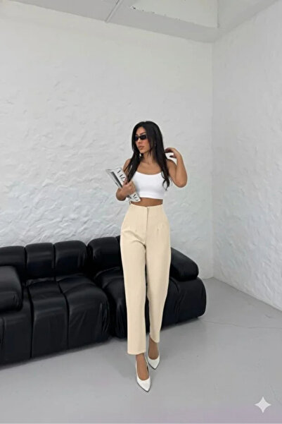 EmcyFiora Women's Trousers with Piping High Waist (Ef)