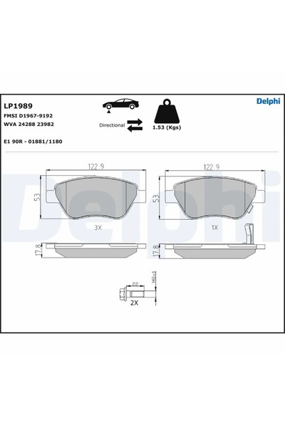 DELPHİ Set Placute Frana Frana Disc Fiat Doblo Microbus Opel Adam/Corsa C/Cor...