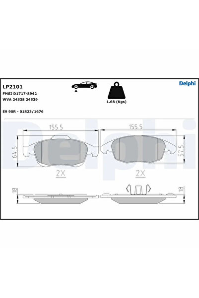 DELPHİ Комплект накладки за дискови спирачки Citroen Berlingo Multispace/C4 1...