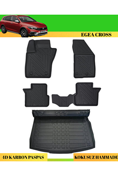 ACK Dizayn FİAT EGEA CROSS 2020+ ARACA ÖZEL ÜRETİM 4D HAVUZLU KARBON PASPAS T...