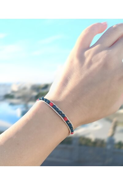 chibi سوار مصنوع يدويًا من الخرز الكريستالي باللونين الأزرق الداكن والأحمر من...