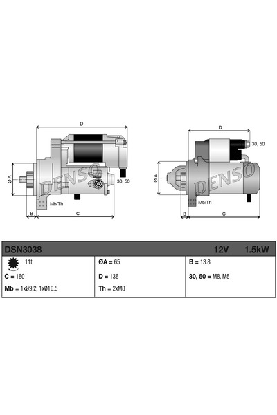 DENSO Starter Citroen Berlingo Multispace/C1/C2 Peugeot 1007/206/207