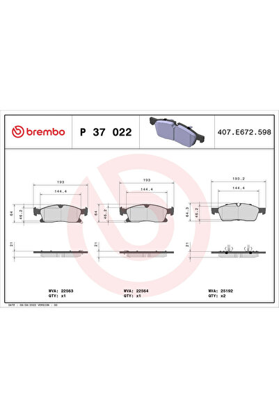 Brembo Комплект накладки за дискови спирачки Jeep Grand Cherokee 4/Grand Cher...