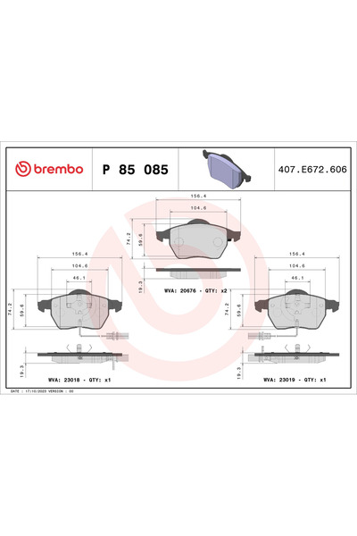 Brembo Set Placute Frana Frana Disc Audi A4 B5/A6 C5 Vw Passat B5